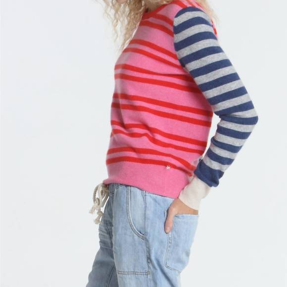 NEW LABEL+THREAD jessie stripe crew sweater in pink - Picture 3 of 3